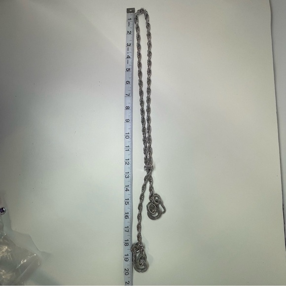 Vintage Chunky Rope Chain Silver Tone Lariat Square Slide Necklace - Picture 5 of 6